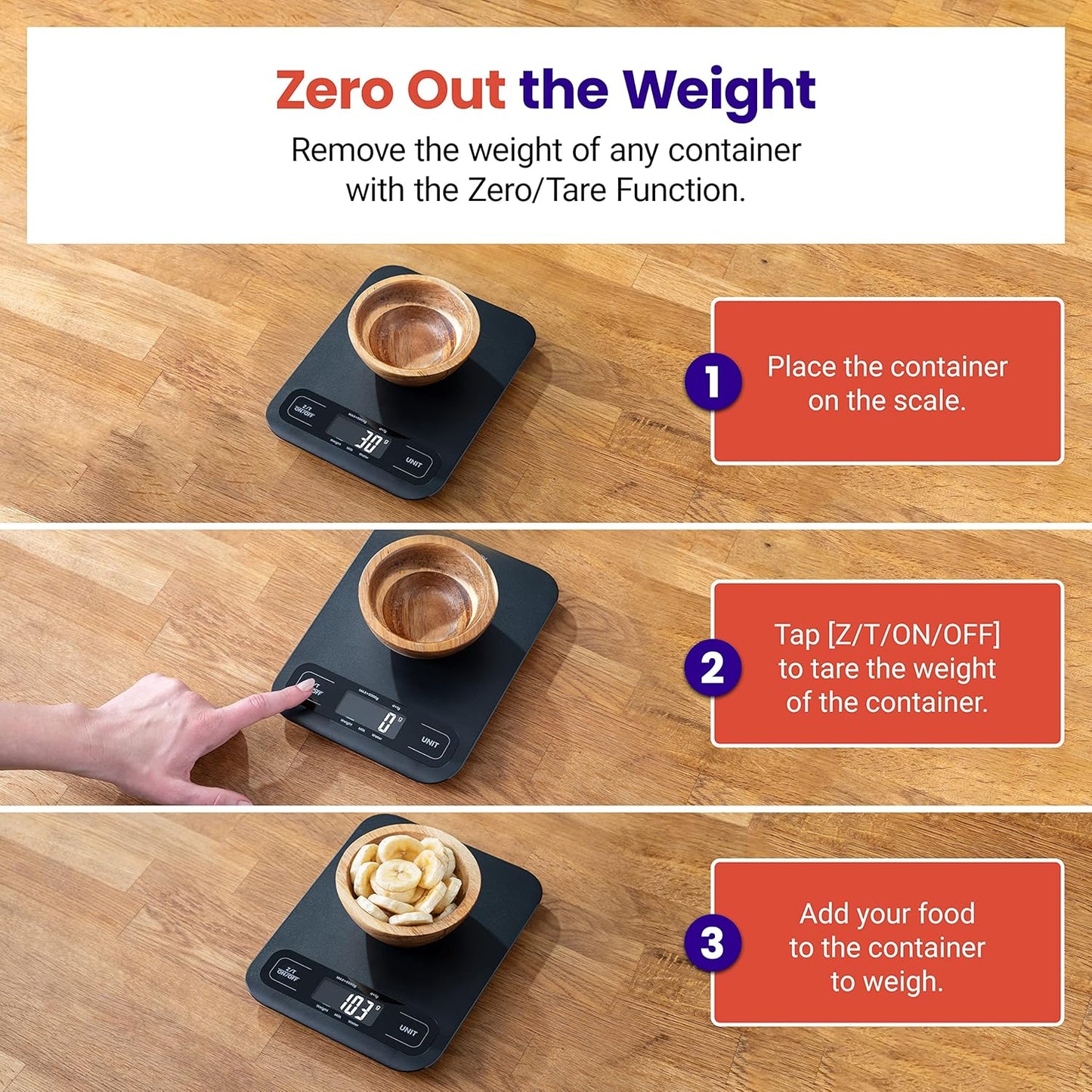 Digital Food Kitchen Scale for Weight Loss, Meal Prep and Cooking - Accurate & Easy to Use, Large Matte Black