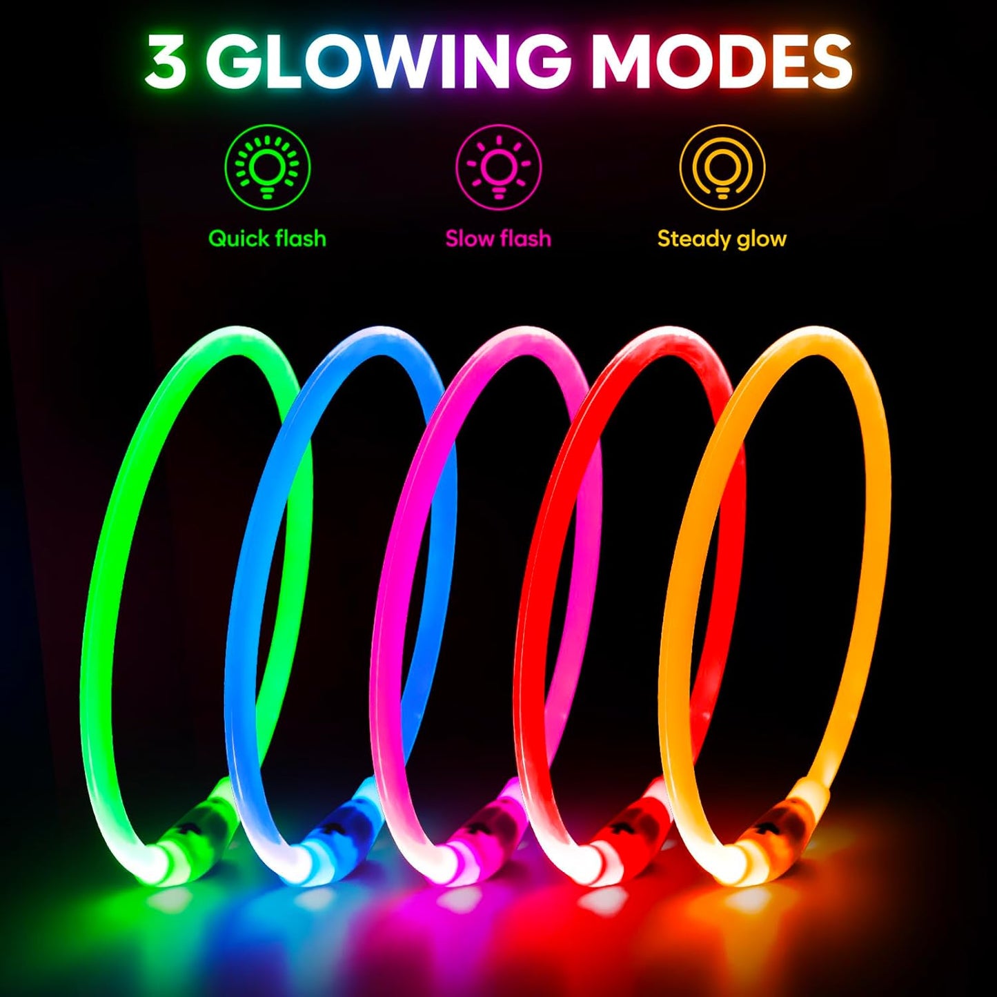 Light Up LED Dog Collar - Glow in the Dark, Waterproof, TPU Adjustable Safety Collar for Night Walks, Dogs & Pets