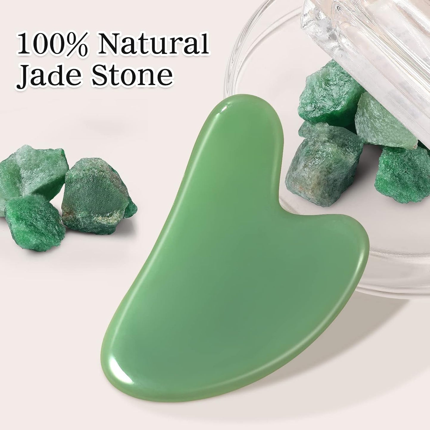 Jade Gua Sha Facial Massage Tool - Sculpt Jawline, Reduce Puffiness and Tension