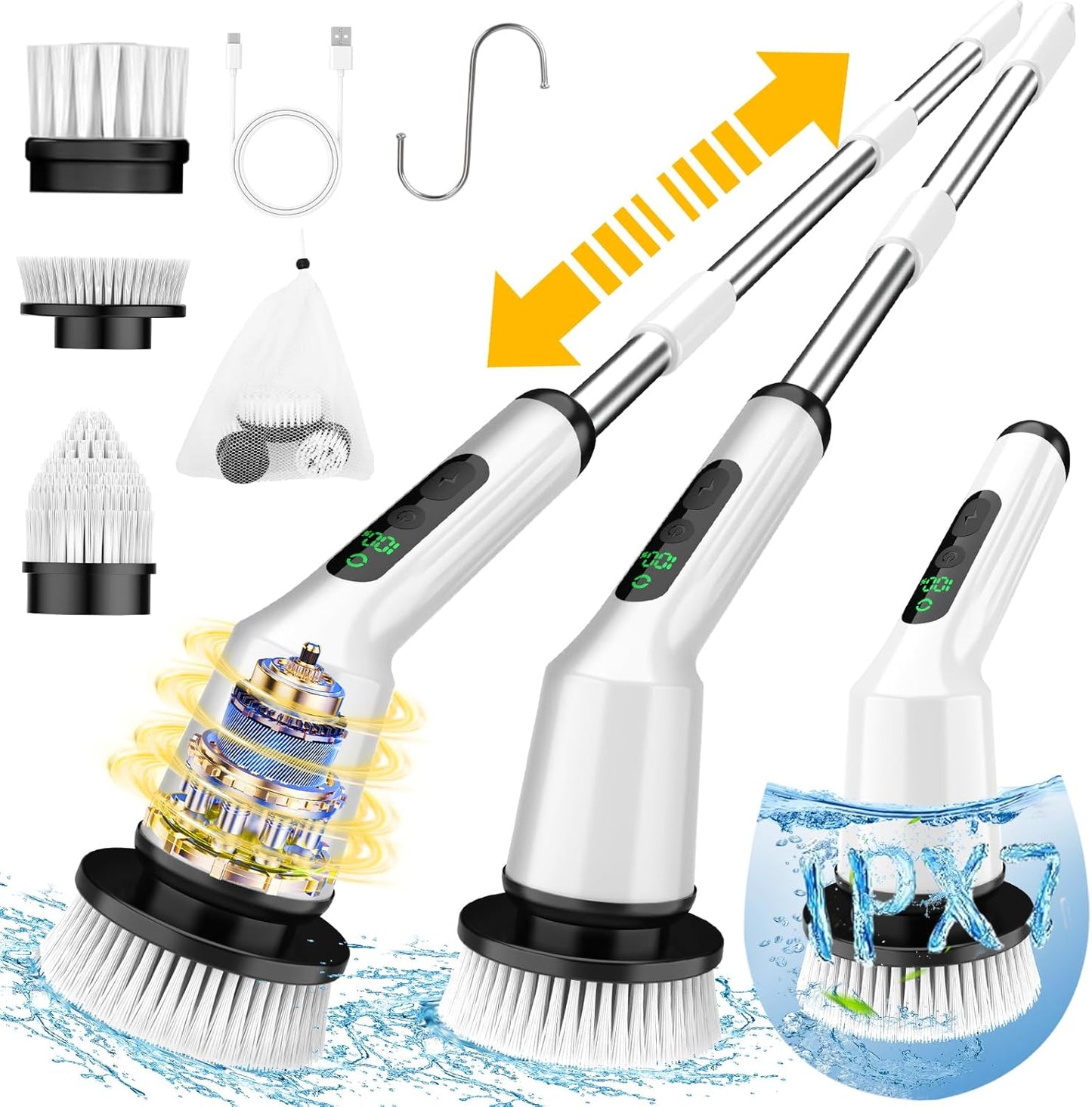 Rechargeable Electric Spin Scrubber - 3 Brush Heads, 2 Speeds, Cordless Bathroom & Tile Power Cleaner