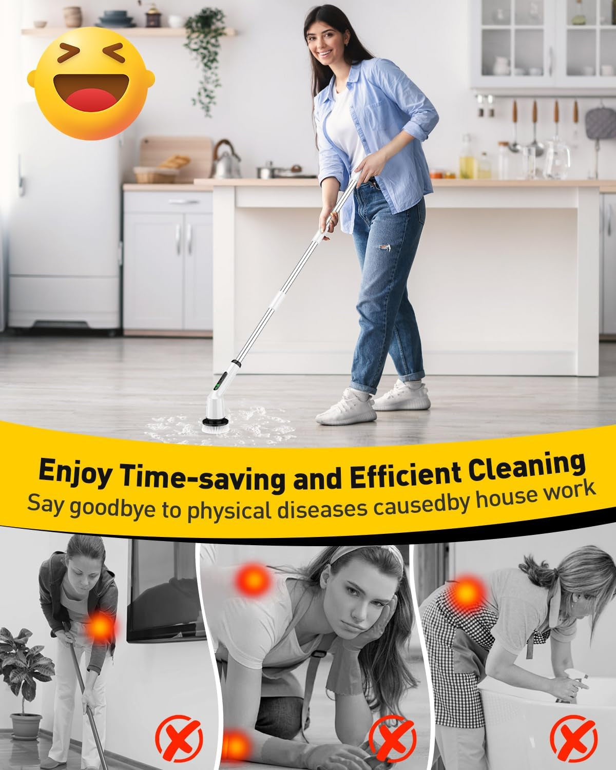 Rechargeable Electric Spin Scrubber - 3 Brush Heads, 2 Speeds, Cordless Bathroom & Tile Power Cleaner
