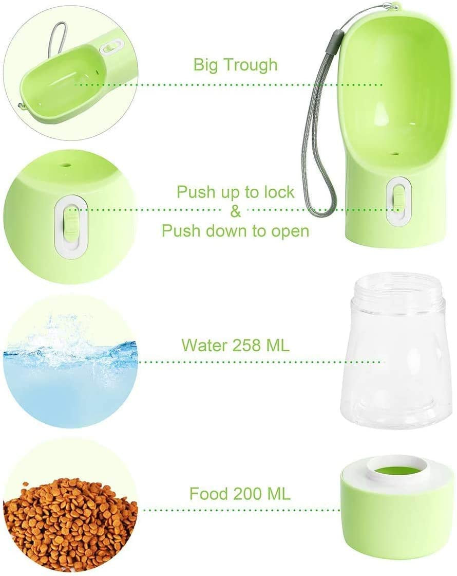 Portable Dog Water Bottle with Food Compartment - Leak Proof, 2-in-1 Travel Dispenser for Dogs on the Go