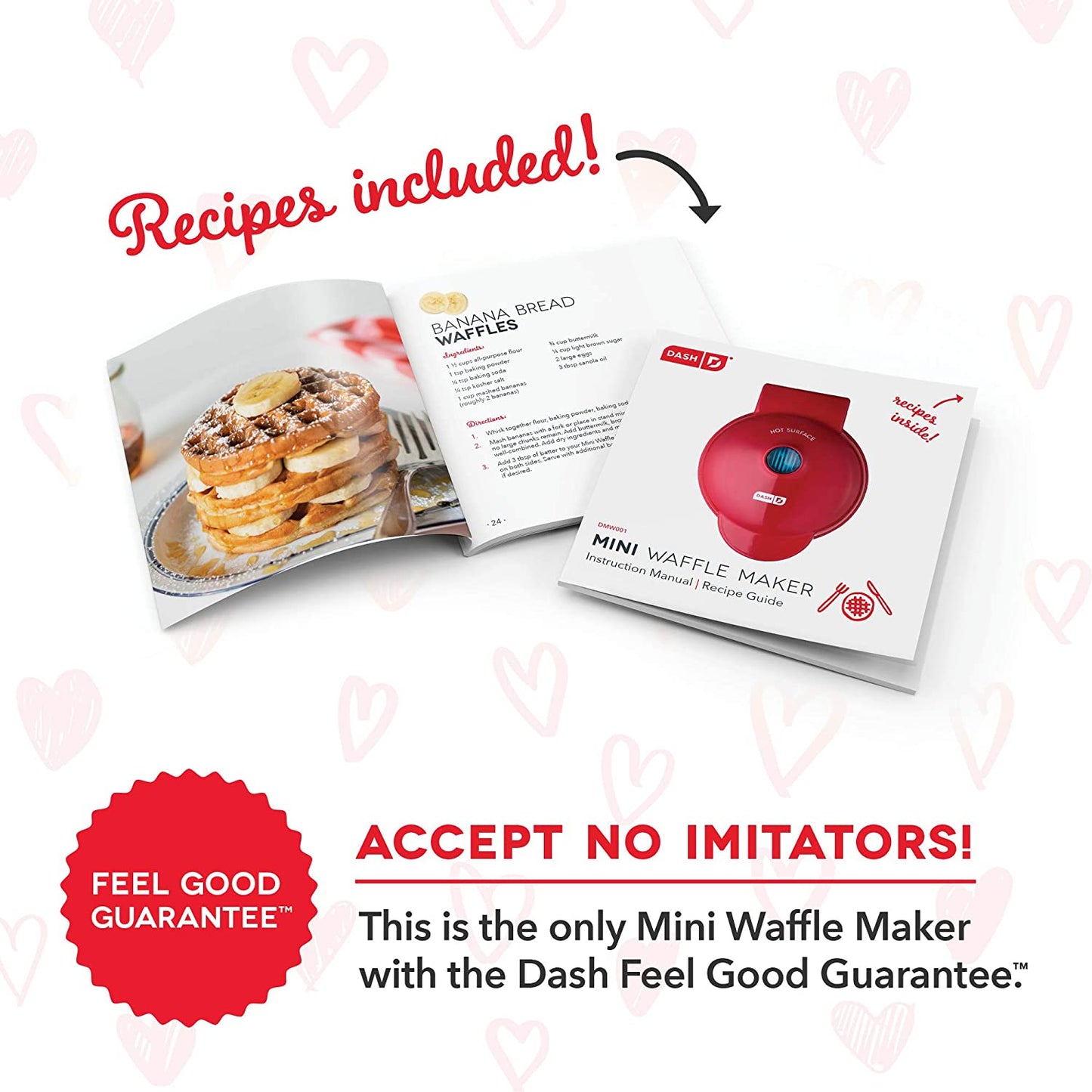 Mini Hash-Brown & Waffle Maker - Quick & Easy, Nonstick, 4 Inch Red Heart