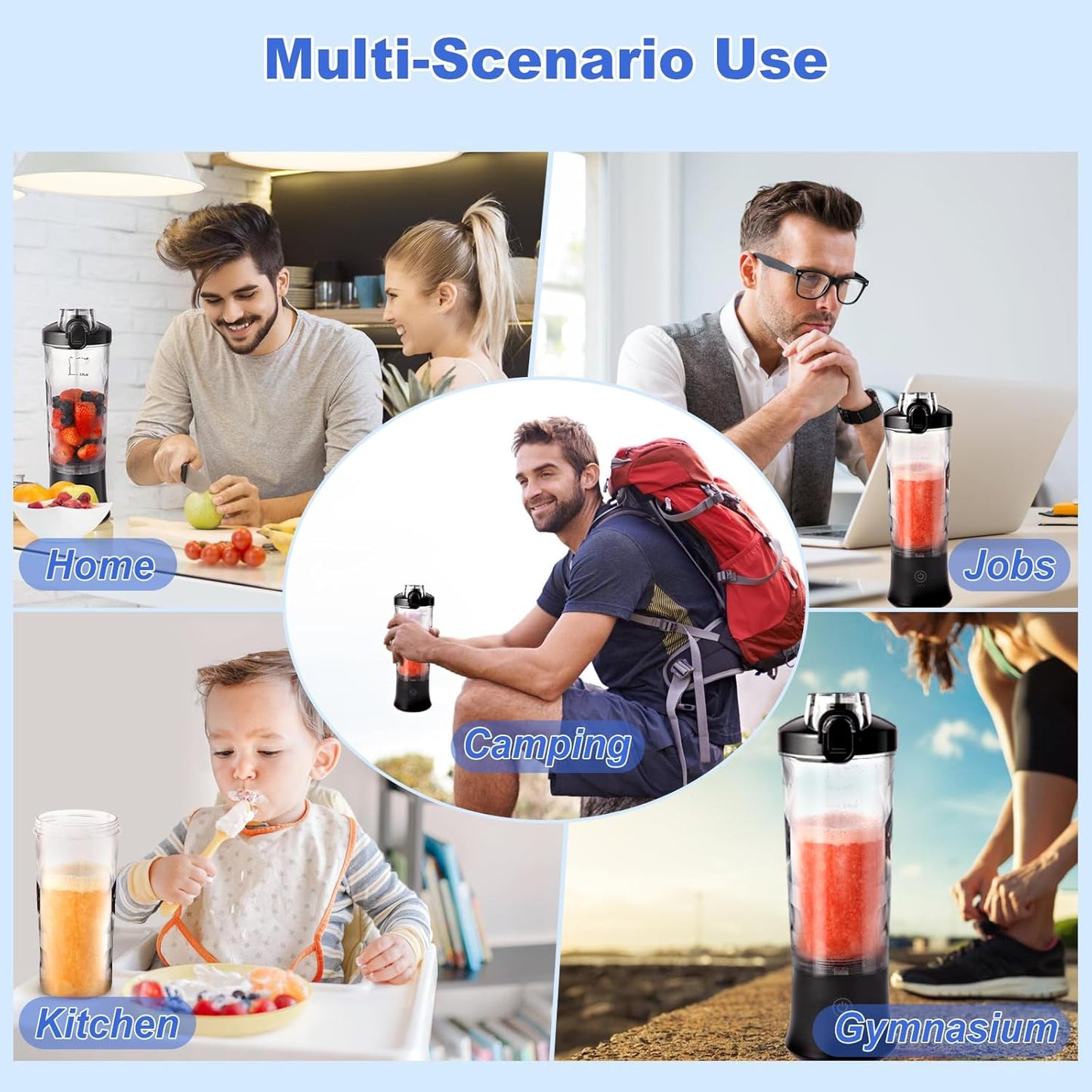 Portable Blender with 20oz Cup and Lid โ USB Rechargeable, Perfect for Smoothies On-the-Go