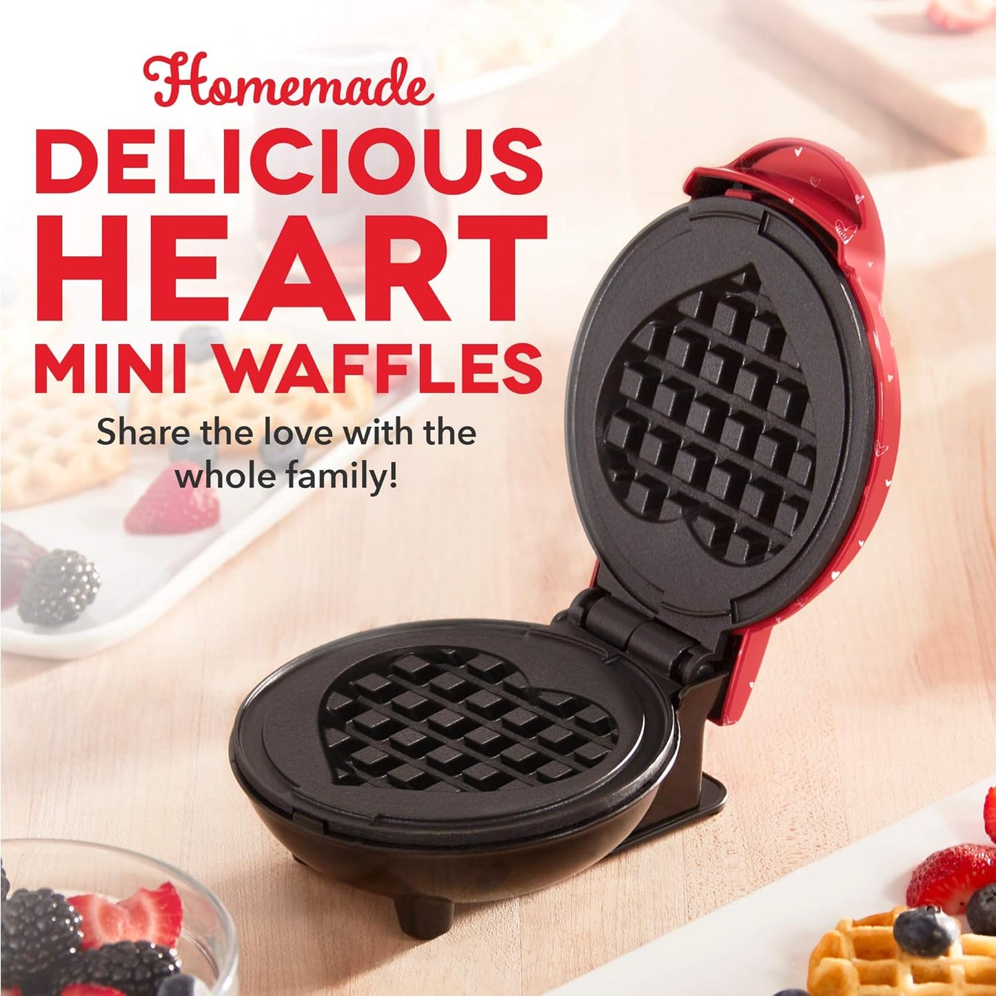 Mini Hash-Brown & Waffle Maker - Quick & Easy, Nonstick, 4 Inch Red Heart