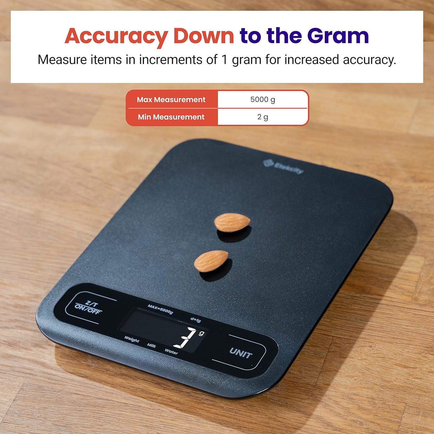 Digital Food Kitchen Scale for Weight Loss, Meal Prep and Cooking - Accurate & Easy to Use, Large Matte Black