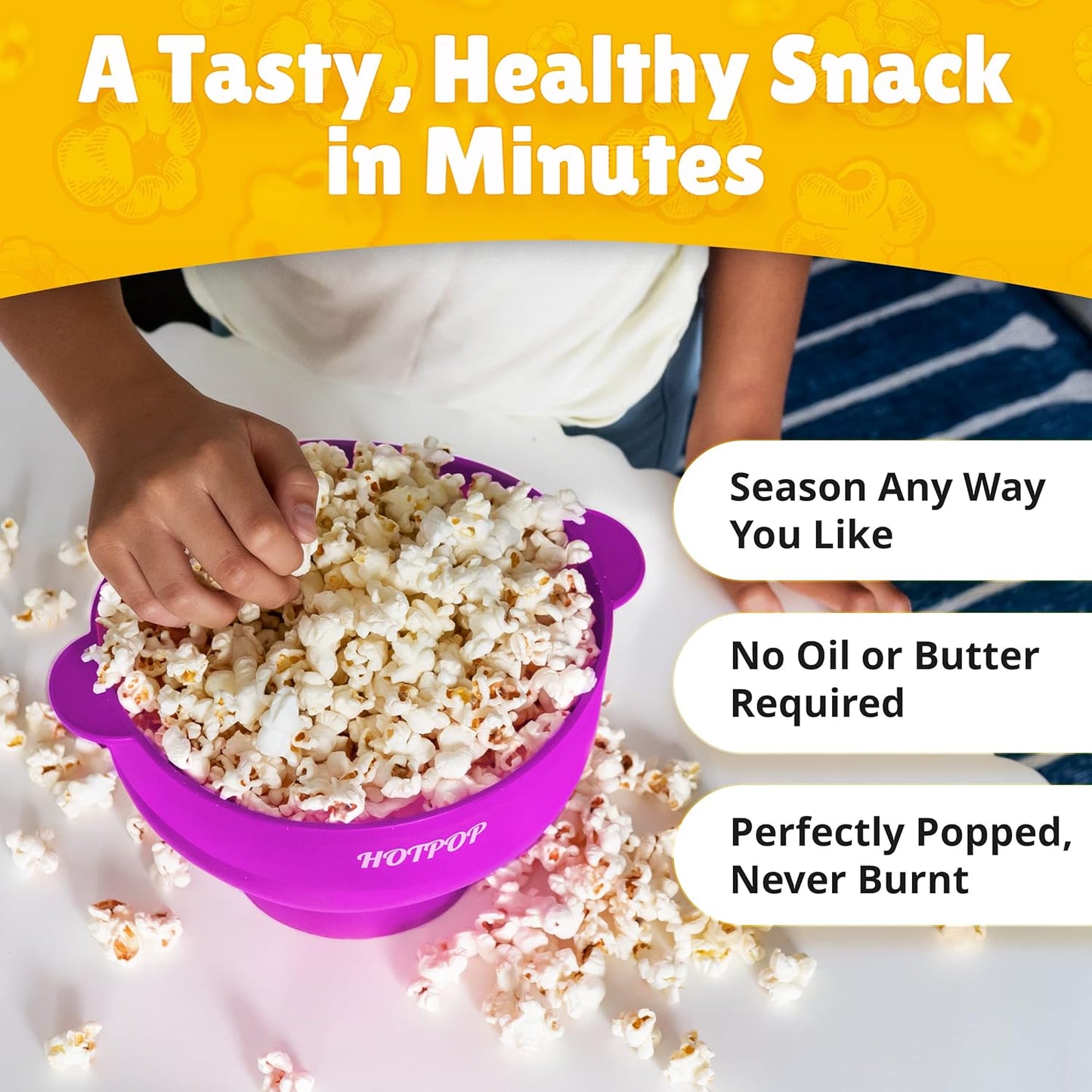 Silicone Microwave Popcorn Popper Bowl - Collapsible, Oil-Free, BPA-Free, Healthy & Yummy Snack Maker