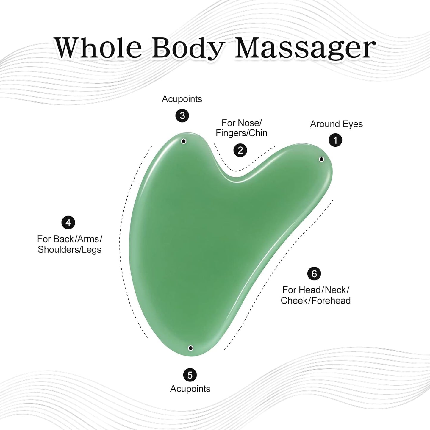 Jade Gua Sha Facial Massage Tool - Sculpt Jawline, Reduce Puffiness and Tension