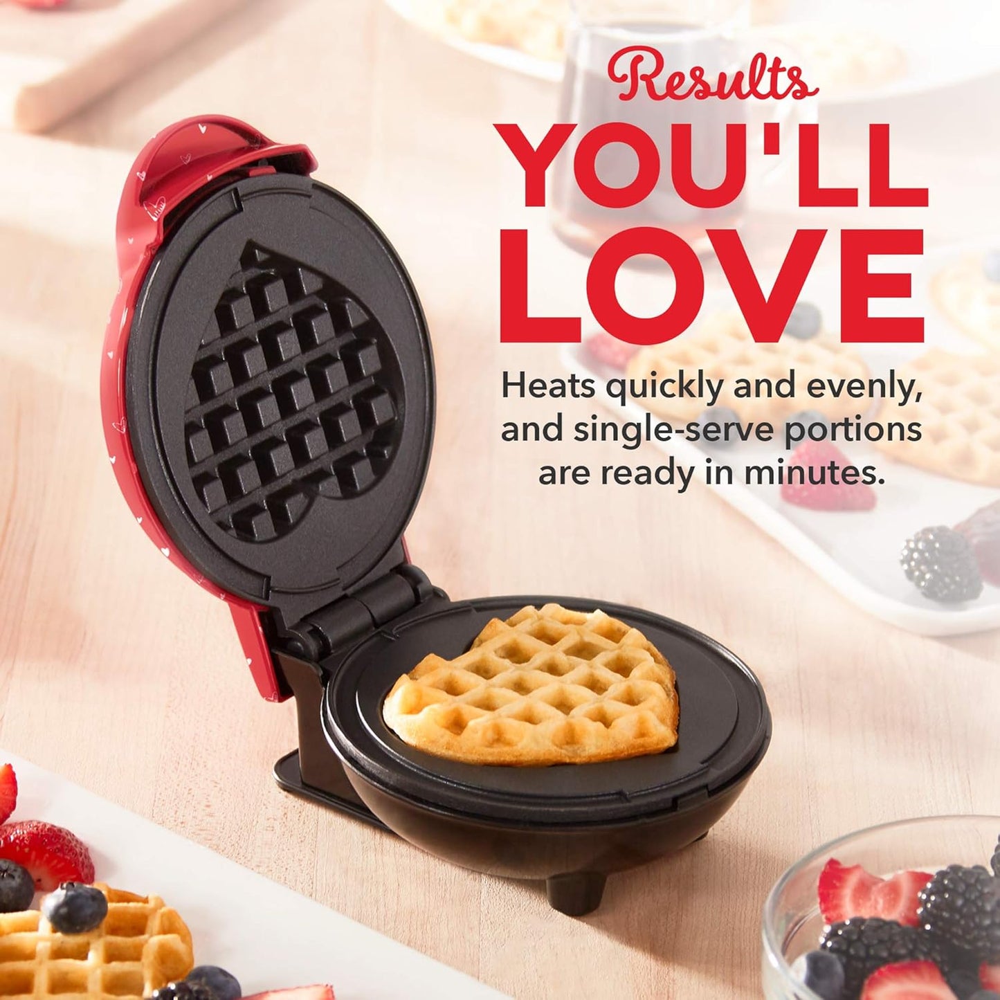Mini Hash-Brown & Waffle Maker - Quick & Easy, Nonstick, 4 Inch Red Heart