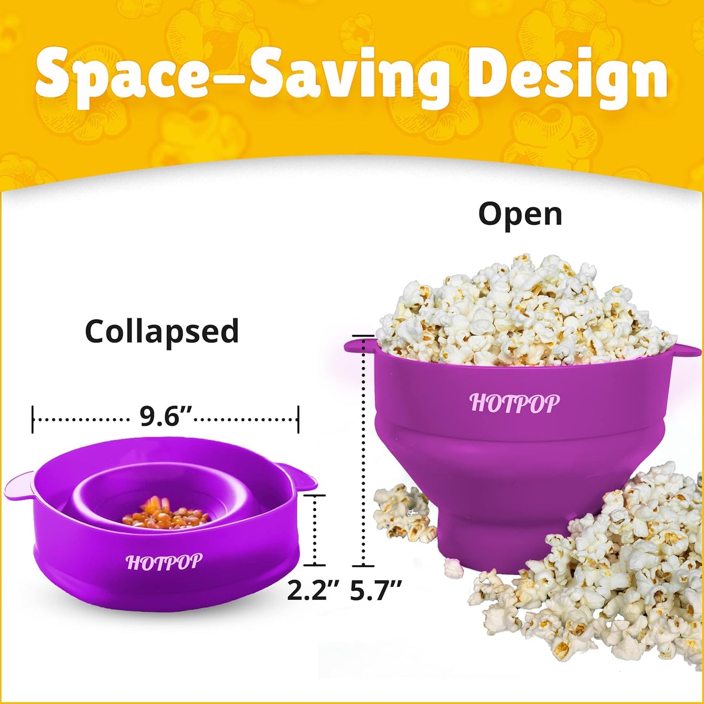 Silicone Microwave Popcorn Popper Bowl - Collapsible, Oil-Free, BPA-Free, Healthy & Yummy Snack Maker
