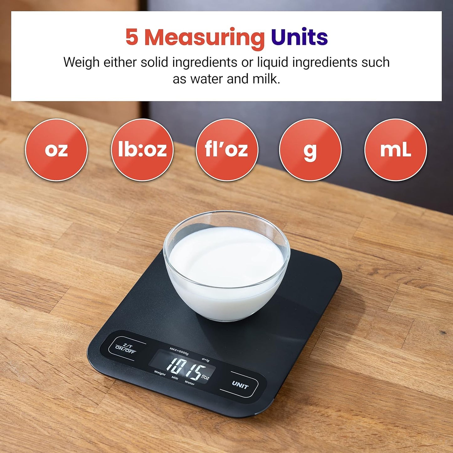 Digital Food Kitchen Scale for Weight Loss, Meal Prep and Cooking - Accurate & Easy to Use, Large Matte Black