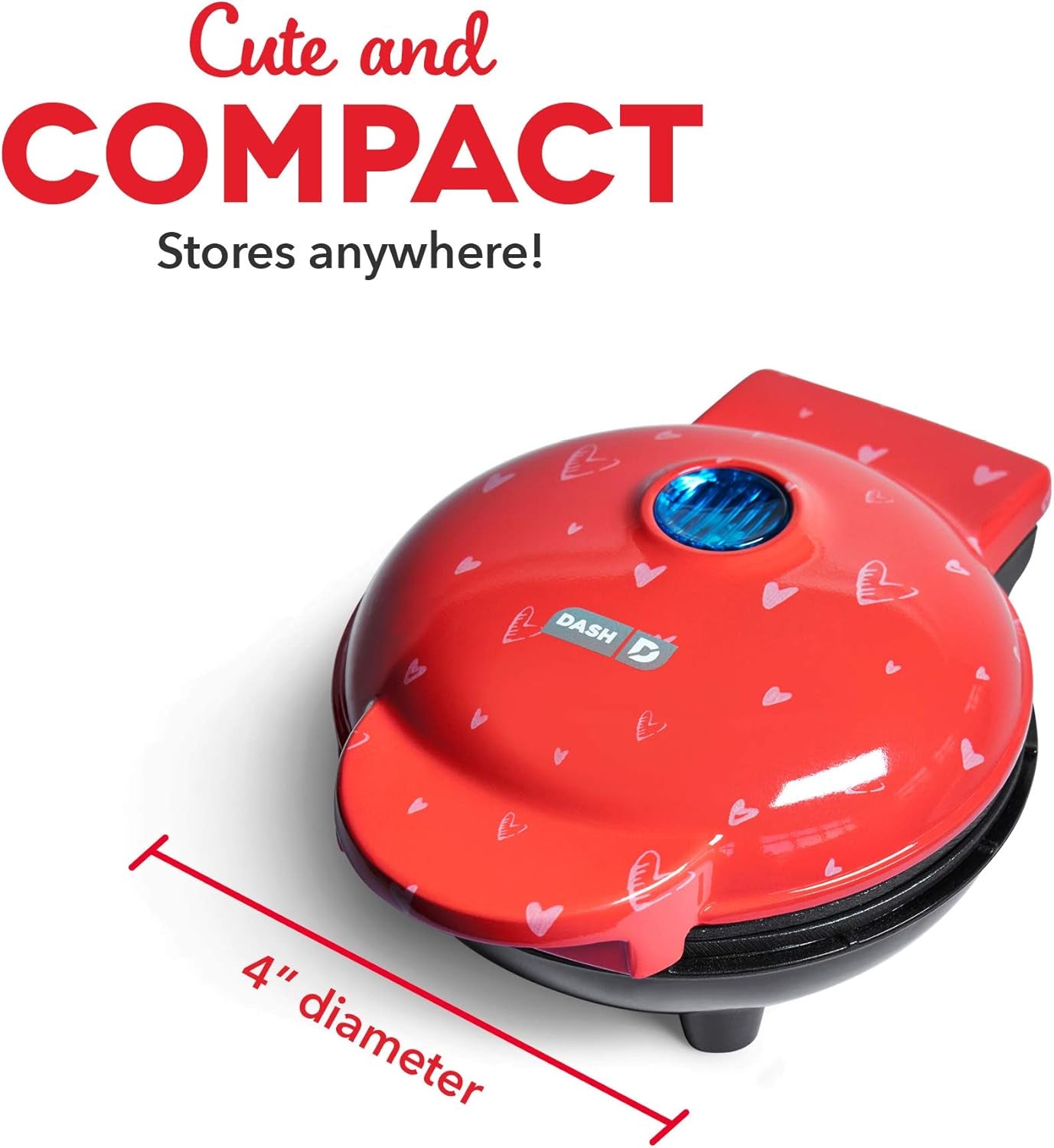 Mini Hash-Brown & Waffle Maker - Quick & Easy, Nonstick, 4 Inch Red Heart