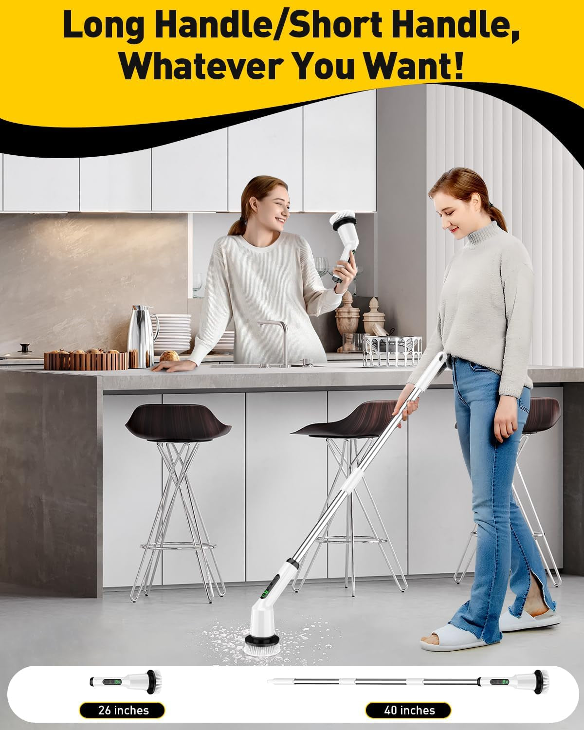 Rechargeable Electric Spin Scrubber - 3 Brush Heads, 2 Speeds, Cordless Bathroom & Tile Power Cleaner