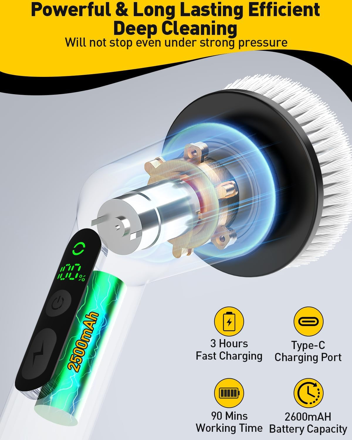 Rechargeable Electric Spin Scrubber - 3 Brush Heads, 2 Speeds, Cordless Bathroom & Tile Power Cleaner