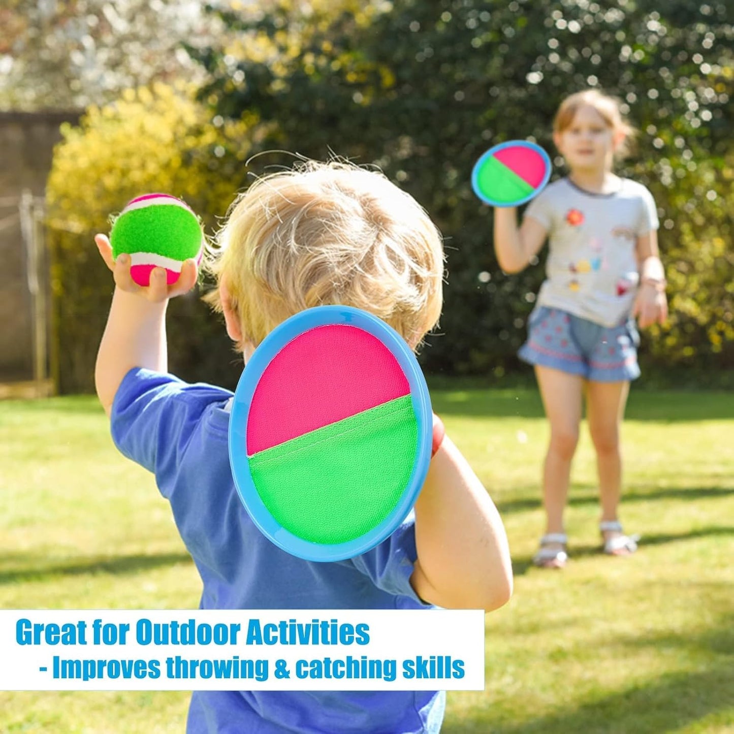 Toss and Catch Paddle Ball Game - Outdoor Beach Pool Sand and Everywhere Toy or Gift (2 Paddles 2 Balls)