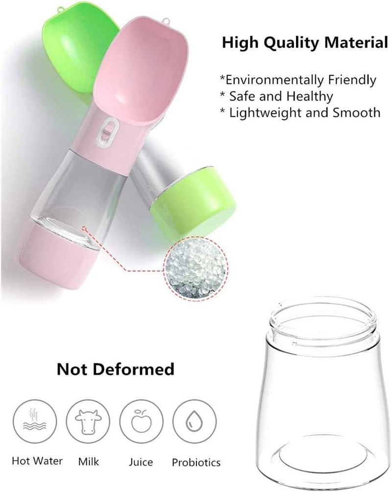 Portable Dog Water Bottle with Food Compartment - Leak Proof, 2-in-1 Travel Dispenser for Dogs on the Go