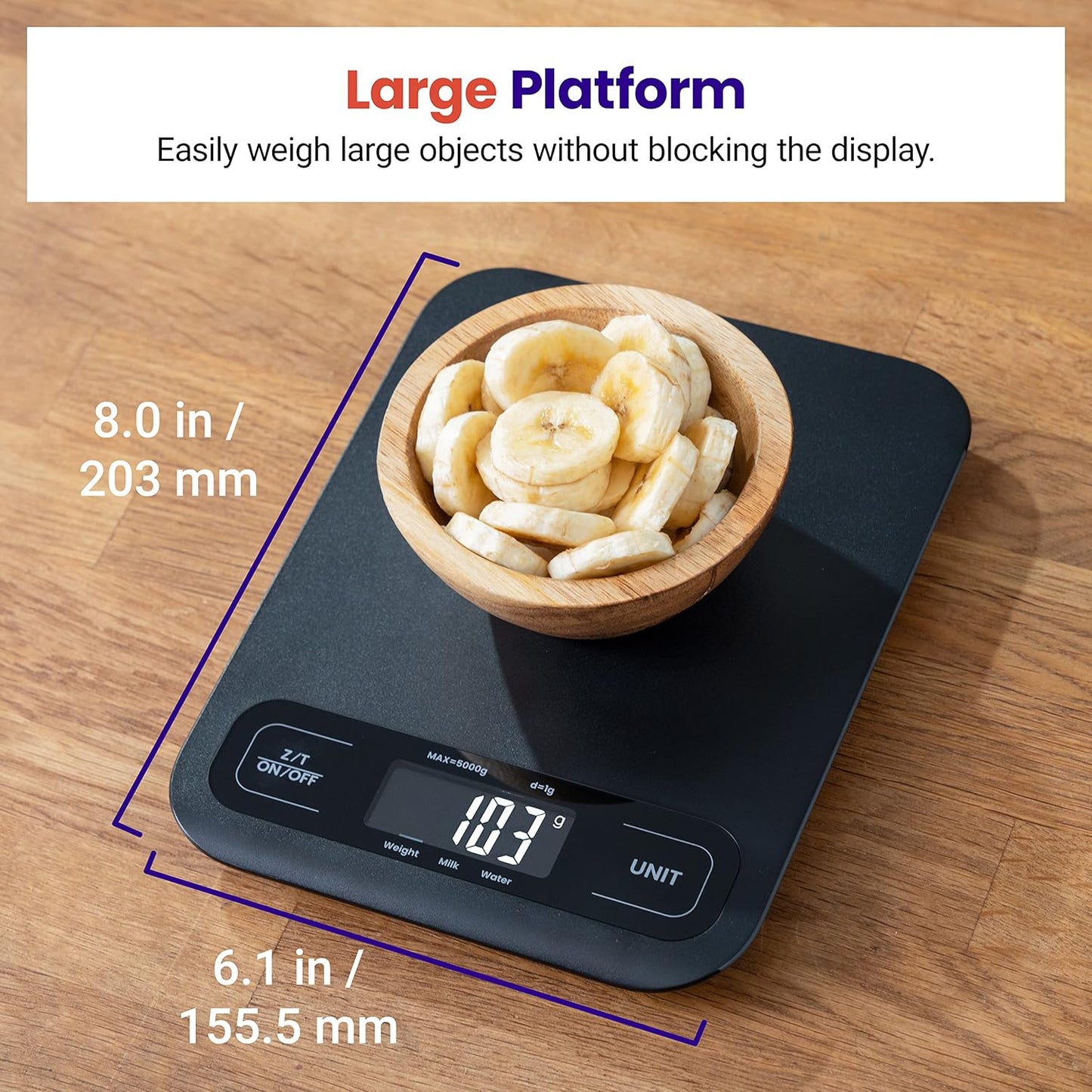 Digital Food Kitchen Scale for Weight Loss, Meal Prep and Cooking - Accurate & Easy to Use, Large Matte Black