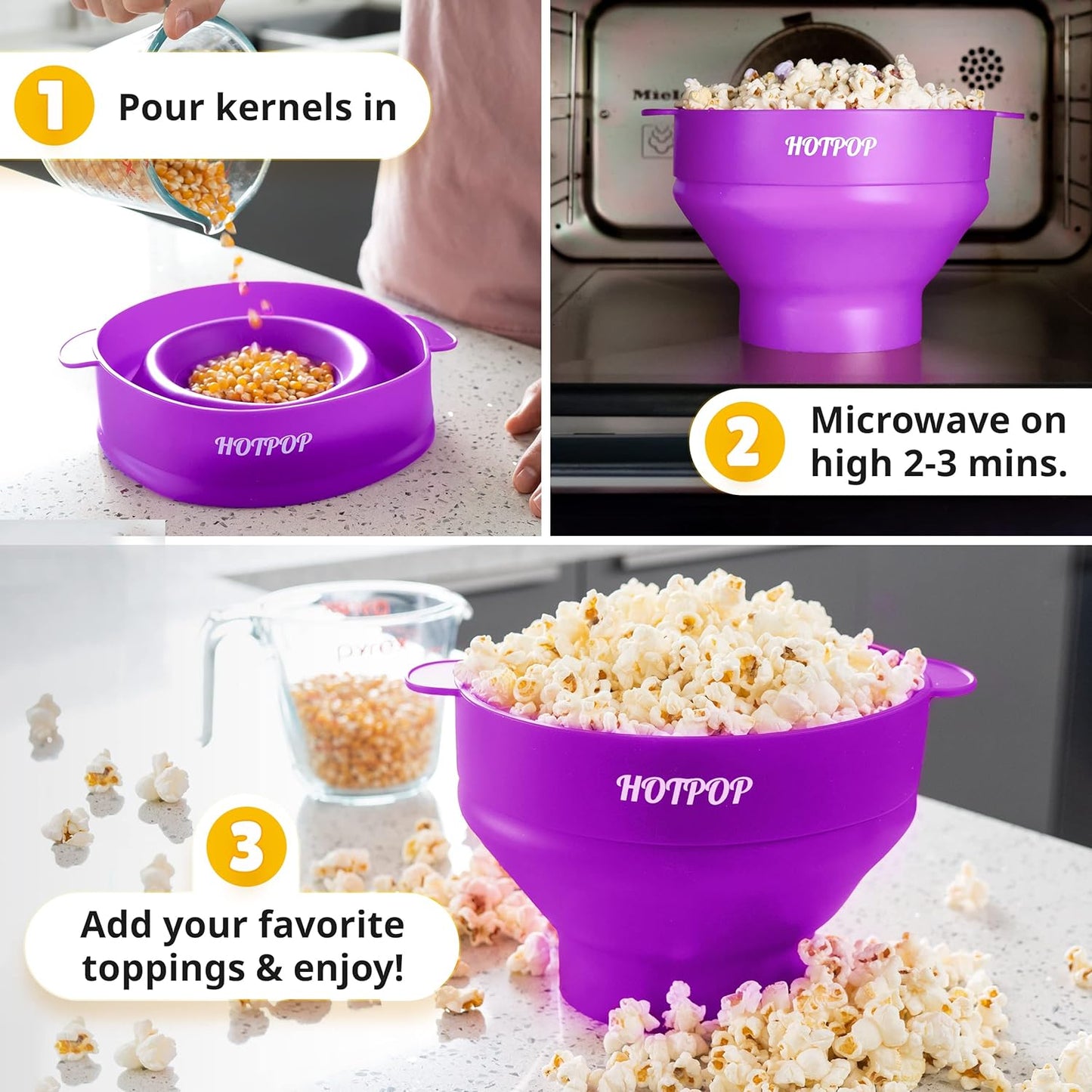 Silicone Microwave Popcorn Popper Bowl - Collapsible, Oil-Free, BPA-Free, Healthy & Yummy Snack Maker