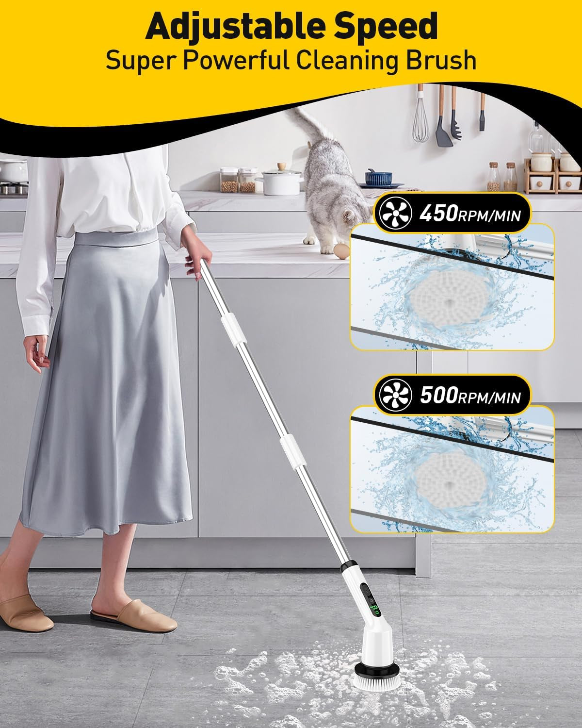 Rechargeable Electric Spin Scrubber - 3 Brush Heads, 2 Speeds, Cordless Bathroom & Tile Power Cleaner