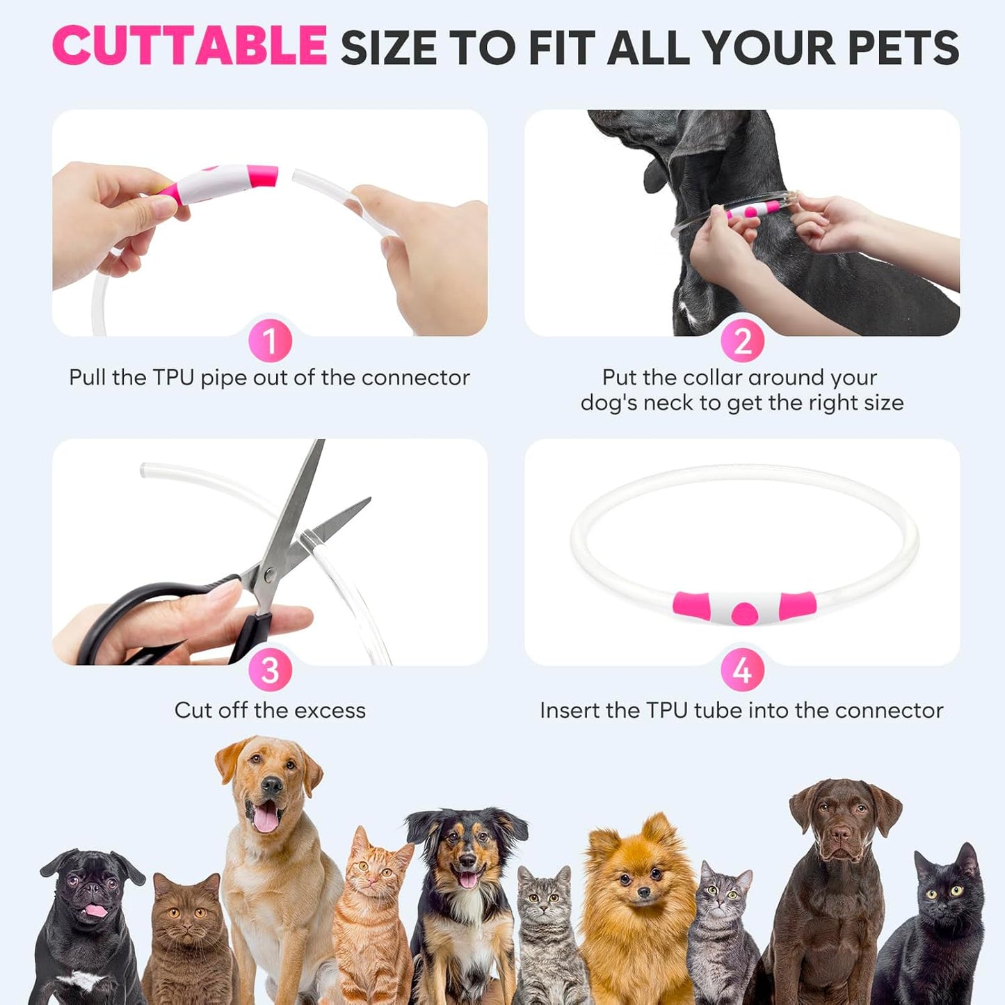 Light Up LED Dog Collar - Glow in the Dark, Waterproof, TPU Adjustable Safety Collar for Night Walks, Dogs & Pets