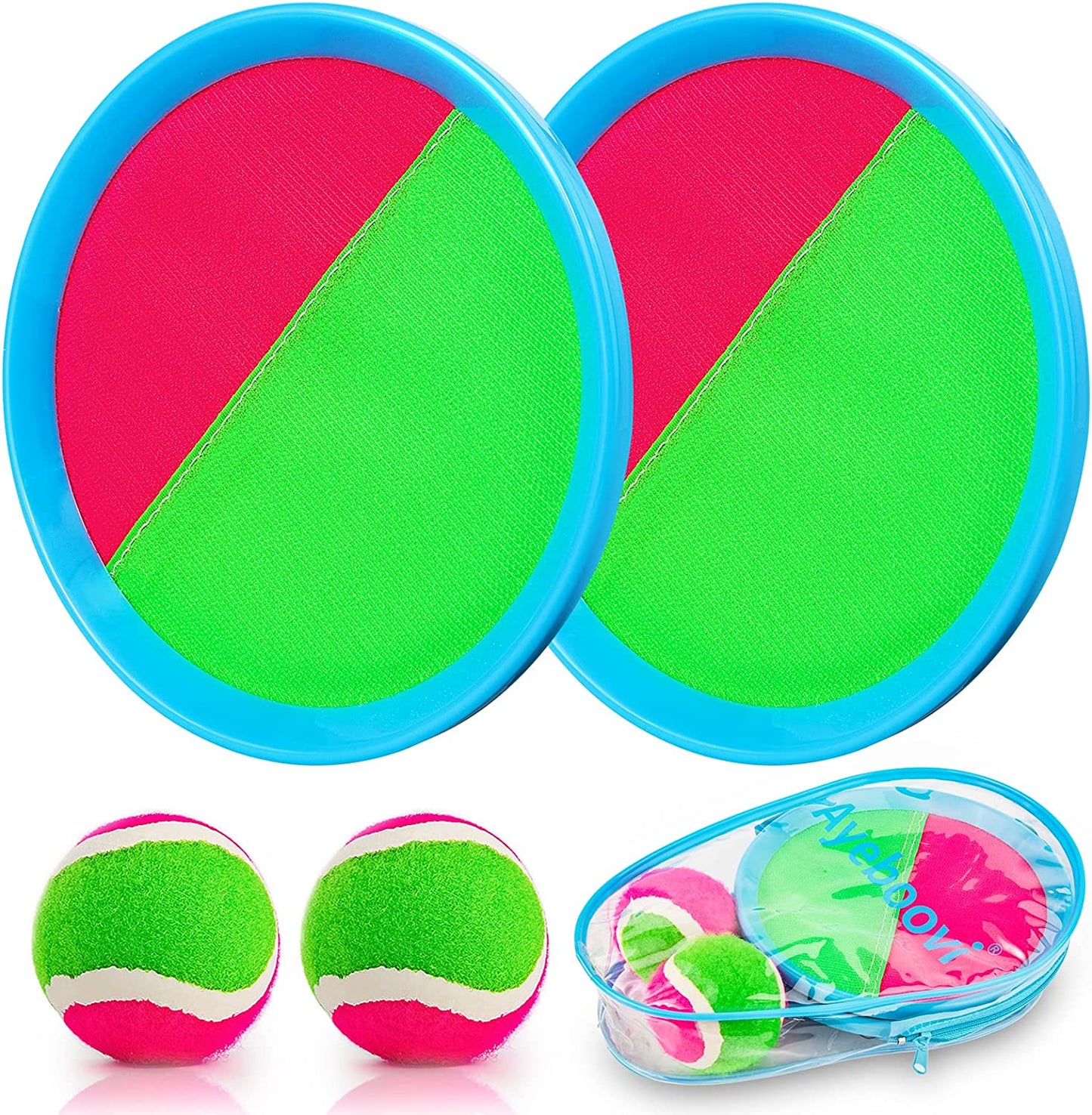Toss and Catch Paddle Ball Game - Outdoor Beach Pool Sand and Everywhere Toy or Gift (2 Paddles 2 Balls)