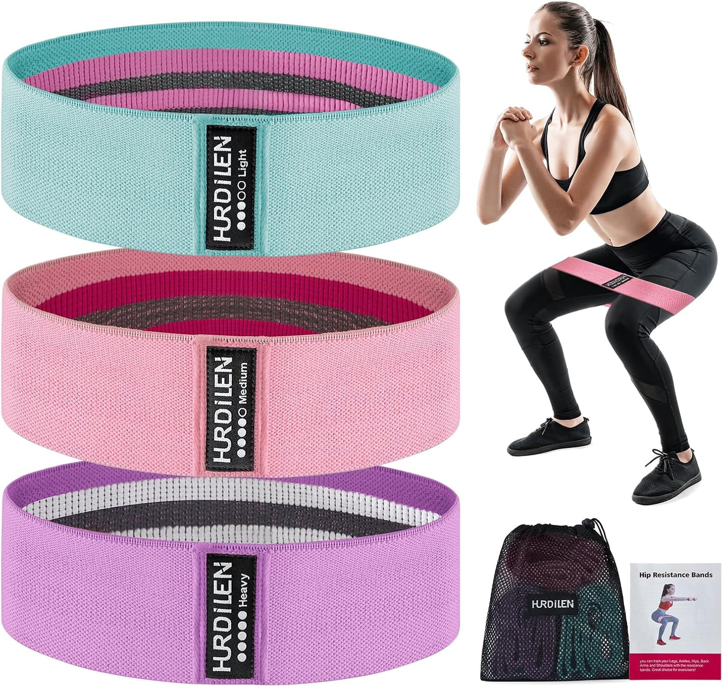 Premium Resistance Bands Set (3 Levels) for Women & Men - Elastic Exercise & Stretch Training Bands with Carry Bag (Tone, Sculpt & Build Strength)