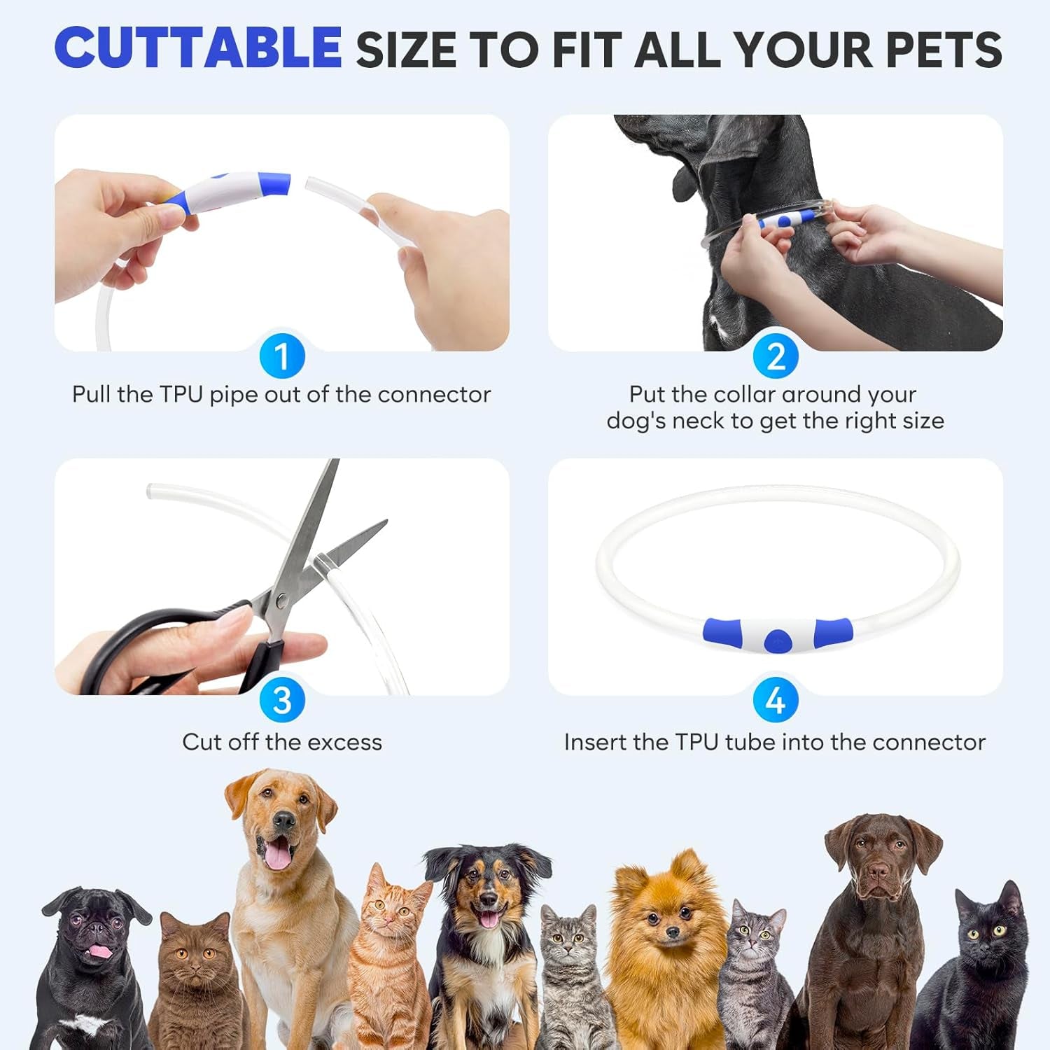 Light up LED Dog Collar - USB Rechargeable, Waterproof, TPU Safety Collar for Night Walks (Adjustable for All Dog Sizes)