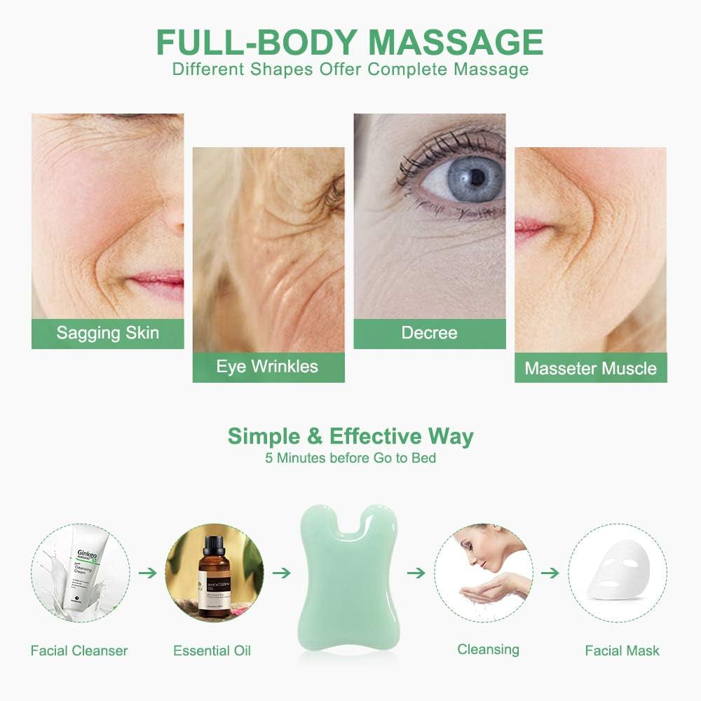 4-Piece Natural Gua Sha Stone Set for Face & Body Sculpting, Lymphatic Drainage, Muscle Release & Skin Glow