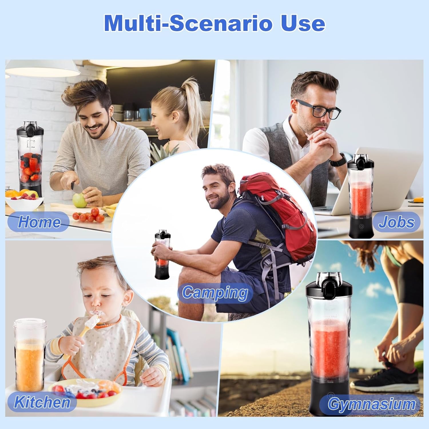 Portable Blender with 20oz Cup and Lid – USB Rechargeable, Perfect for Smoothies On-the-Go