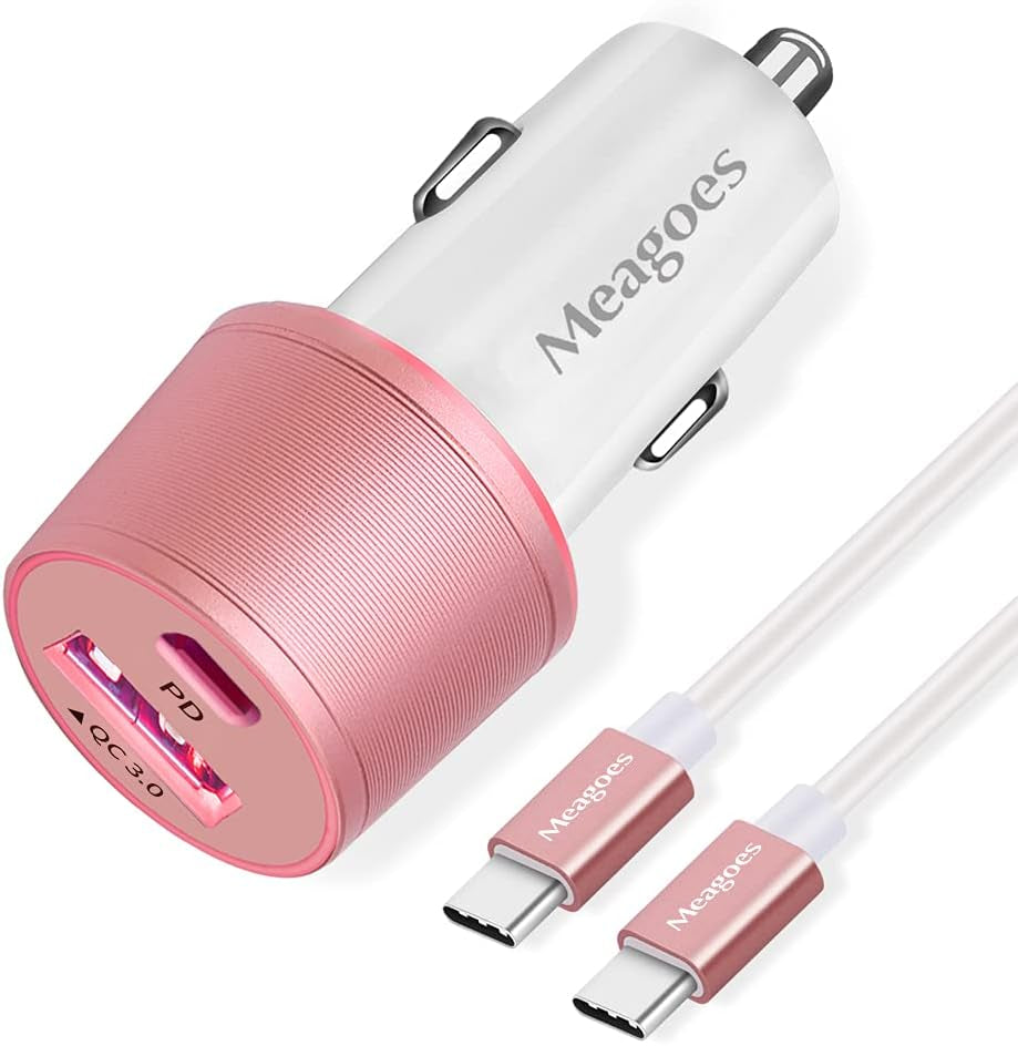 48W Superfast Car Charger USB C + QC3.0 Dual Port - Fast Charging for iPhone, iPad, Samsung & Android (12V Adapter + USB-C Cable)