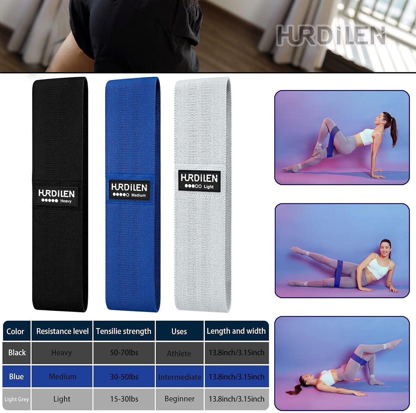 Premium Resistance Bands Set (3 Levels) for Women & Men - Elastic Exercise & Stretch Training Bands with Carry Bag (Tone, Sculpt & Build Strength)