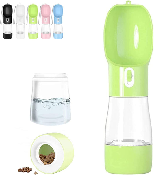 Portable Dog Water Bottle with Food Compartment - Leak Proof, 2-in-1 Travel Dispenser for Dogs on the Go 