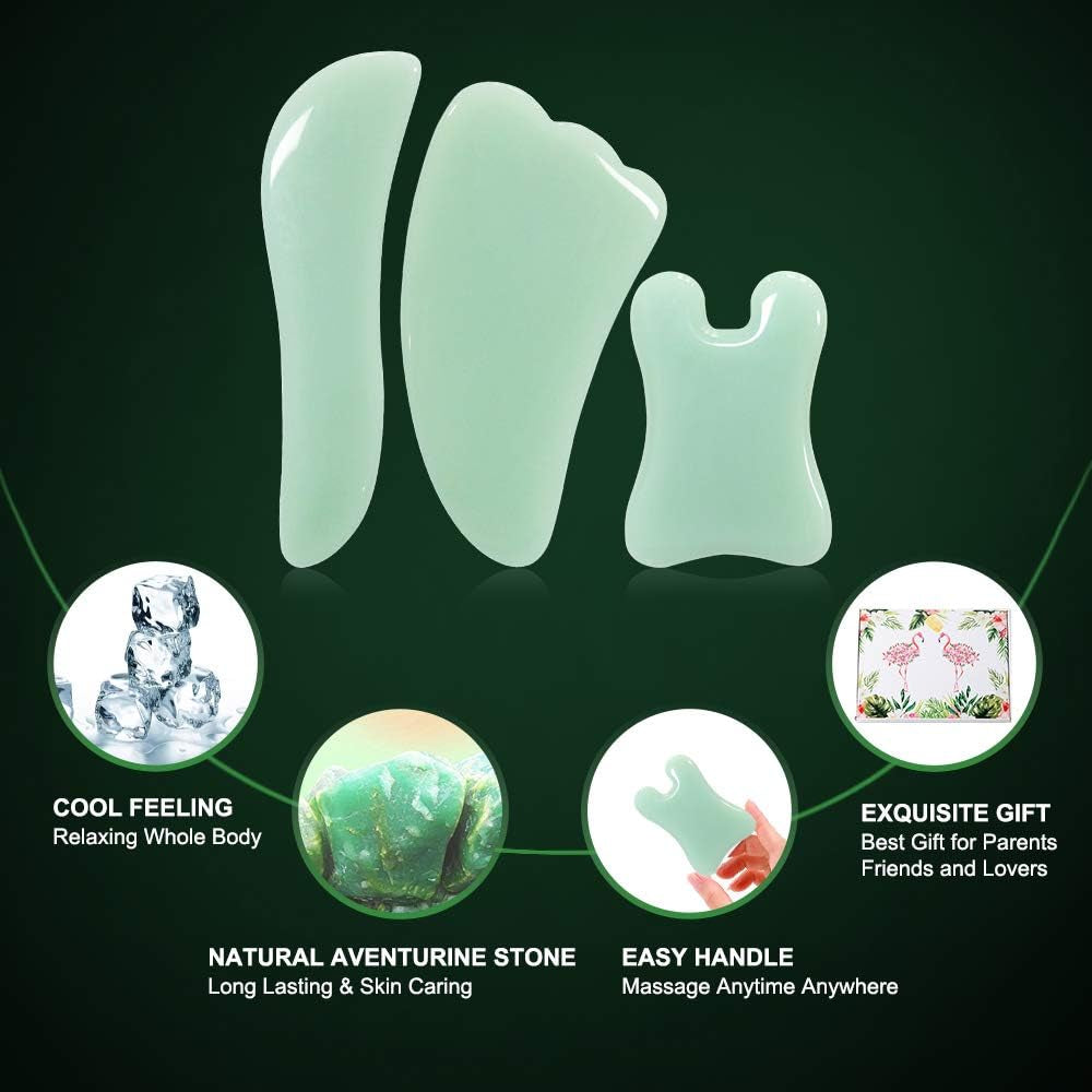 4-Piece Natural Gua Sha Stone Set for Face & Body Sculpting, Lymphatic Drainage, Muscle Release & Skin Glow