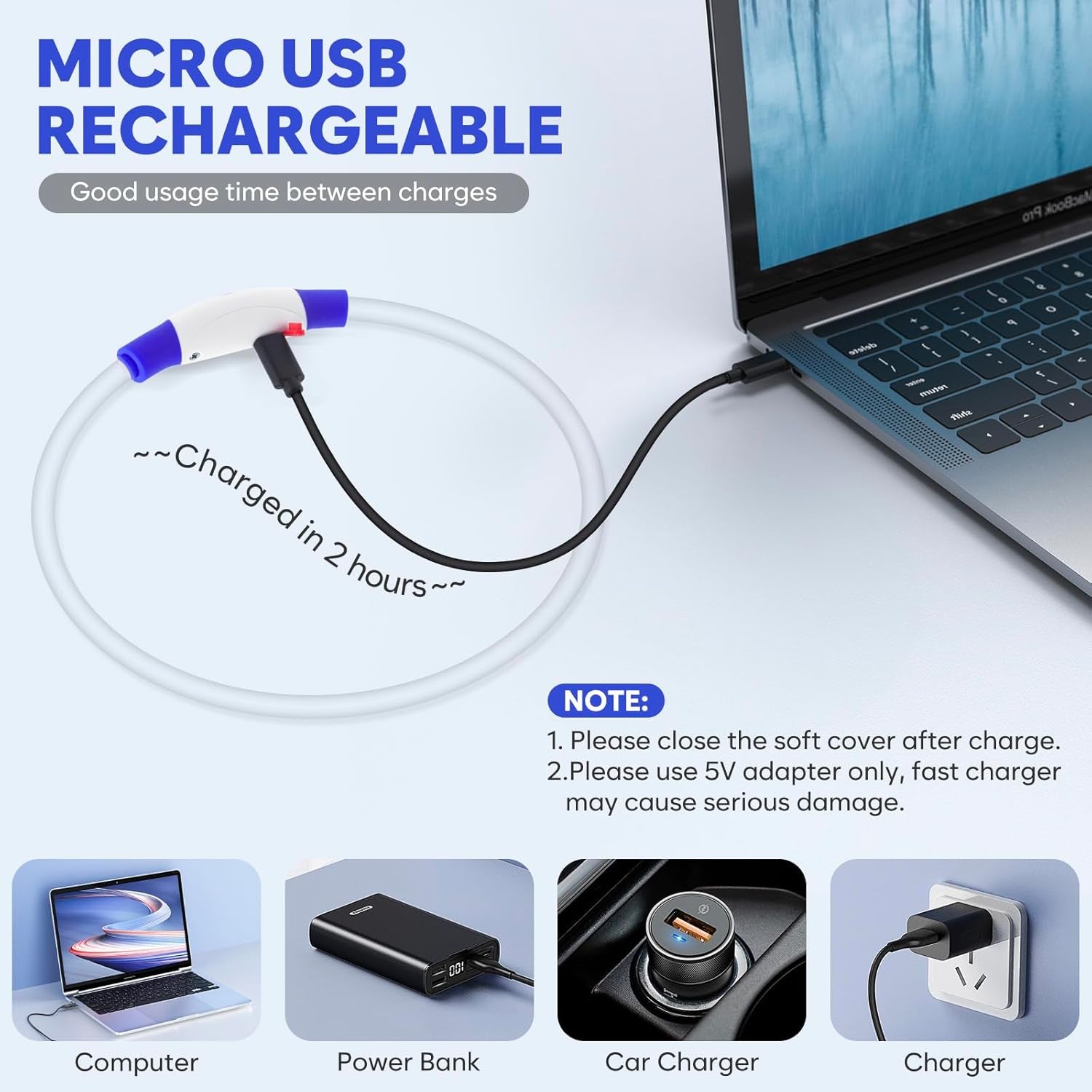 Light up LED Dog Collar - USB Rechargeable, Waterproof, TPU Safety Collar for Night Walks (Adjustable for All Dog Sizes)