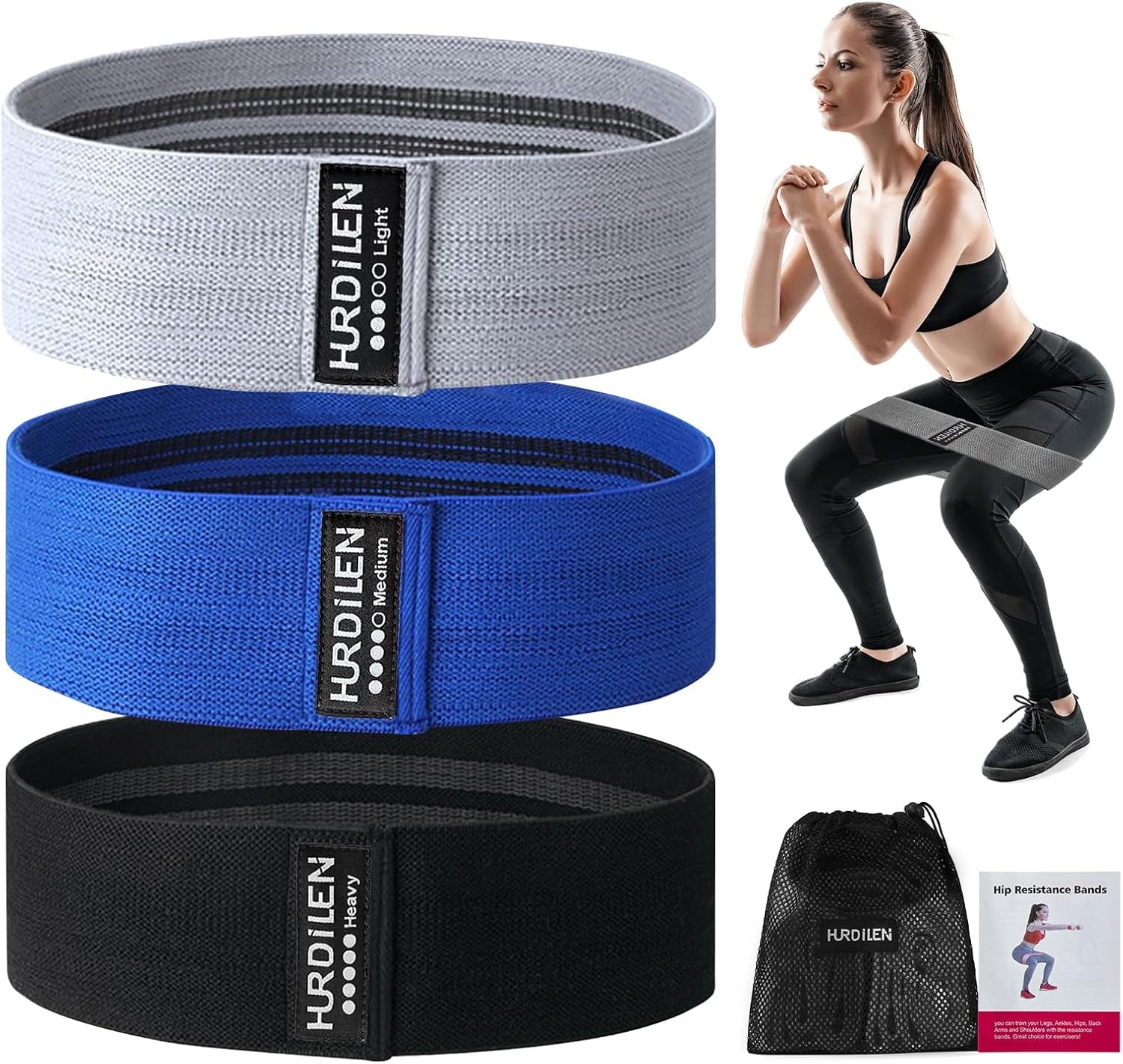 Premium Resistance Bands Set (3 Levels) for Women & Men - Elastic Exercise & Stretch Training Bands with Carry Bag (Tone, Sculpt & Build Strength)