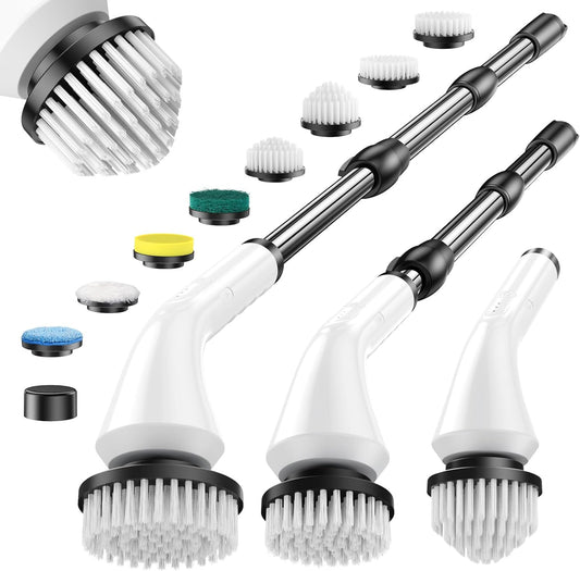 Cordless Electric Spin Scrubber – 4 Brush Heads,Waterproof, Rechargeable, Extension Handle