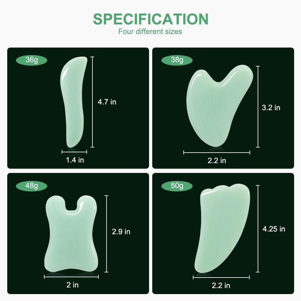 4-Piece Natural Gua Sha Stone Set for Face & Body Sculpting, Lymphatic Drainage, Muscle Release & Skin Glow