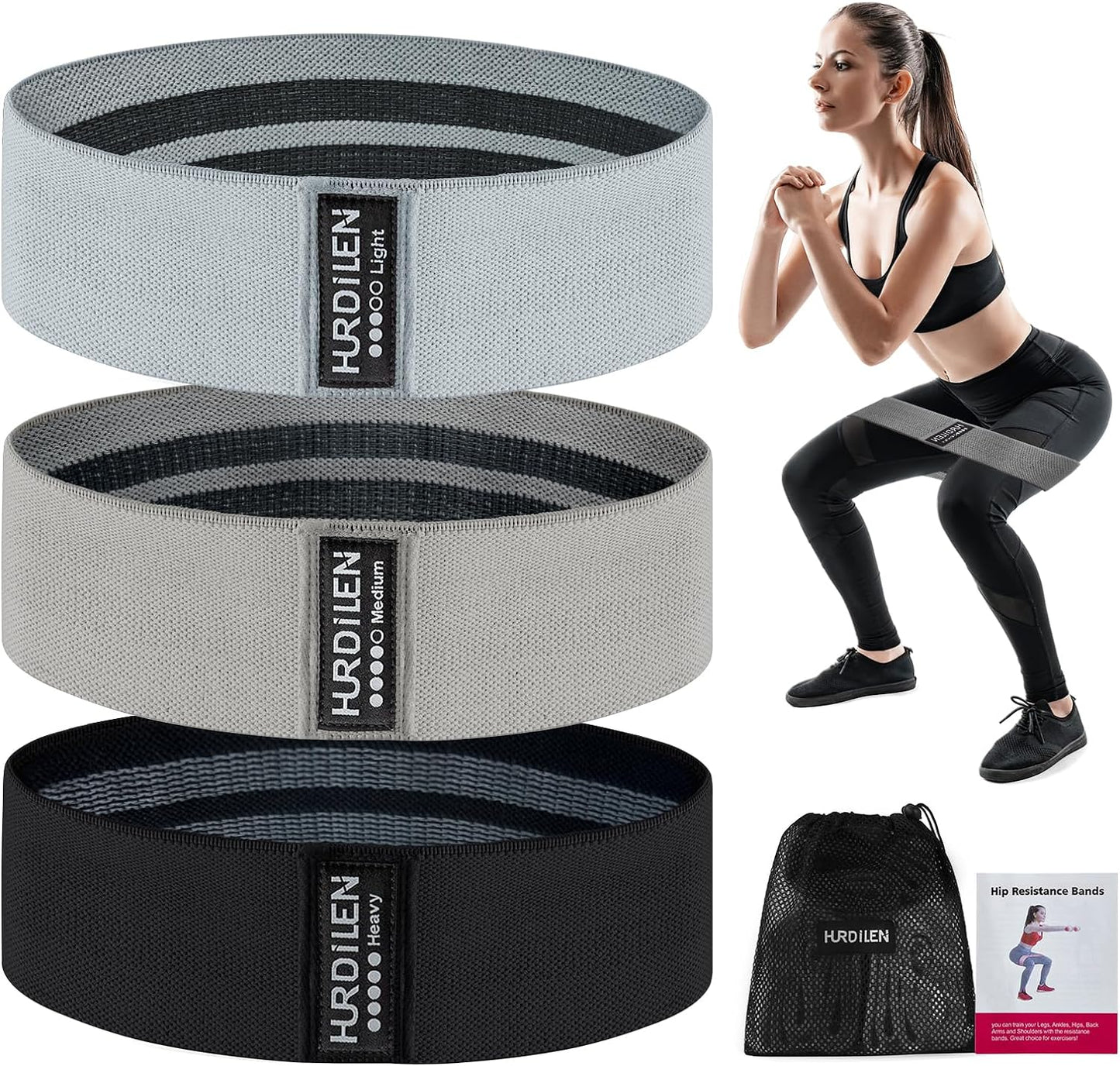 Premium Resistance Bands Set (3 Levels) for Women & Men - Elastic Exercise & Stretch Training Bands with Carry Bag (Tone, Sculpt & Build Strength)