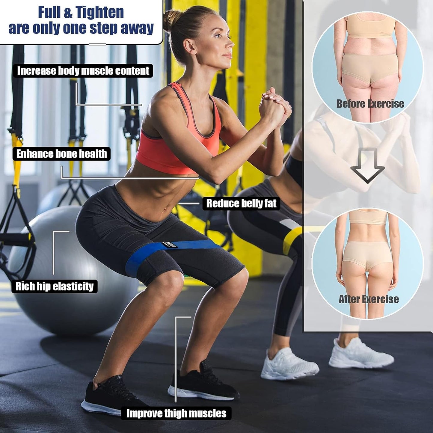 Premium Resistance Bands Set (3 Levels) for Women & Men - Elastic Exercise & Stretch Training Bands with Carry Bag (Tone, Sculpt & Build Strength)